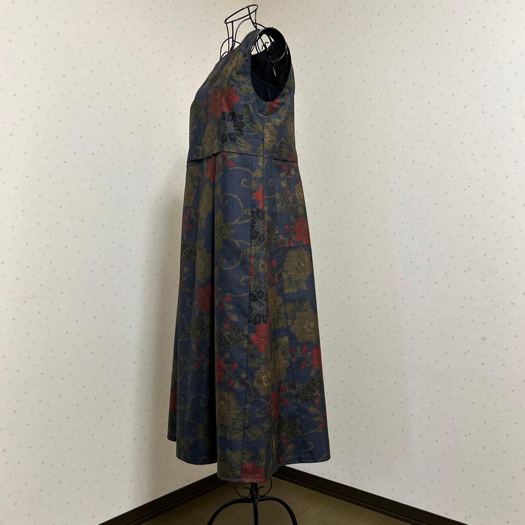 着物リメイク　正絹大島紬　タック入りジャンパースカートロング＊スヌード(Ｍ〜Ｌ)