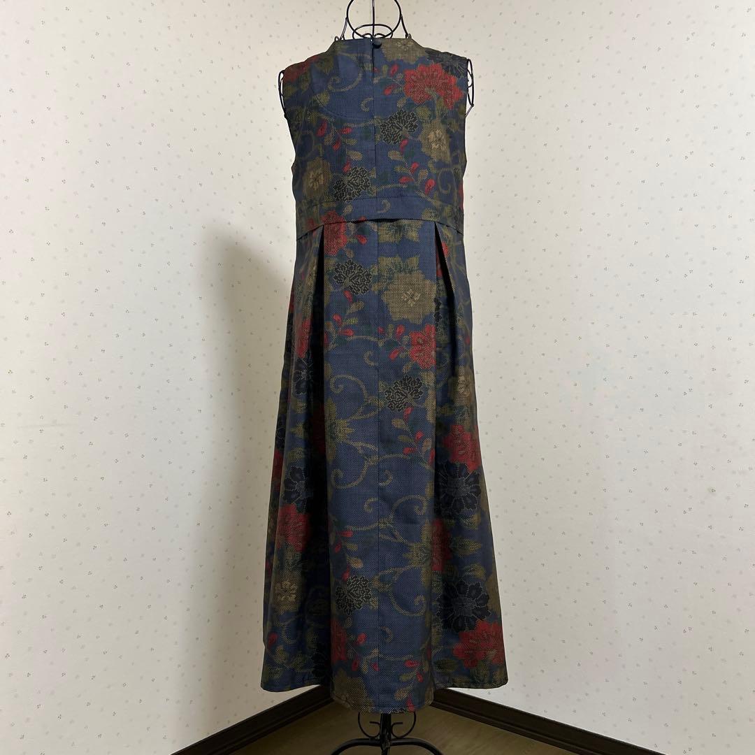 着物リメイク　正絹大島紬　タック入りジャンパースカートロング＊スヌード(Ｍ〜Ｌ)