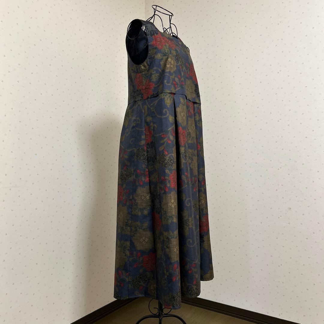 着物リメイク　正絹大島紬　タック入りジャンパースカートロング＊スヌード(Ｍ〜Ｌ)