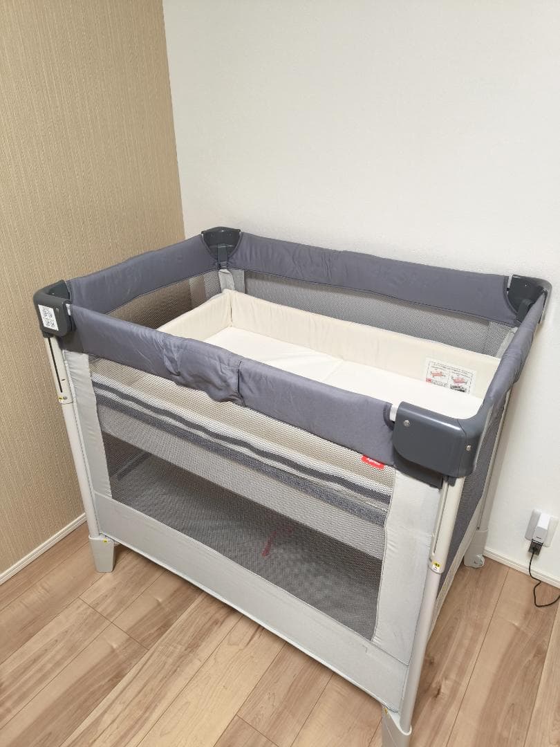 【美品】Aprica　ココネルエアーAB　グレーベア　ベビーベッドマット付き