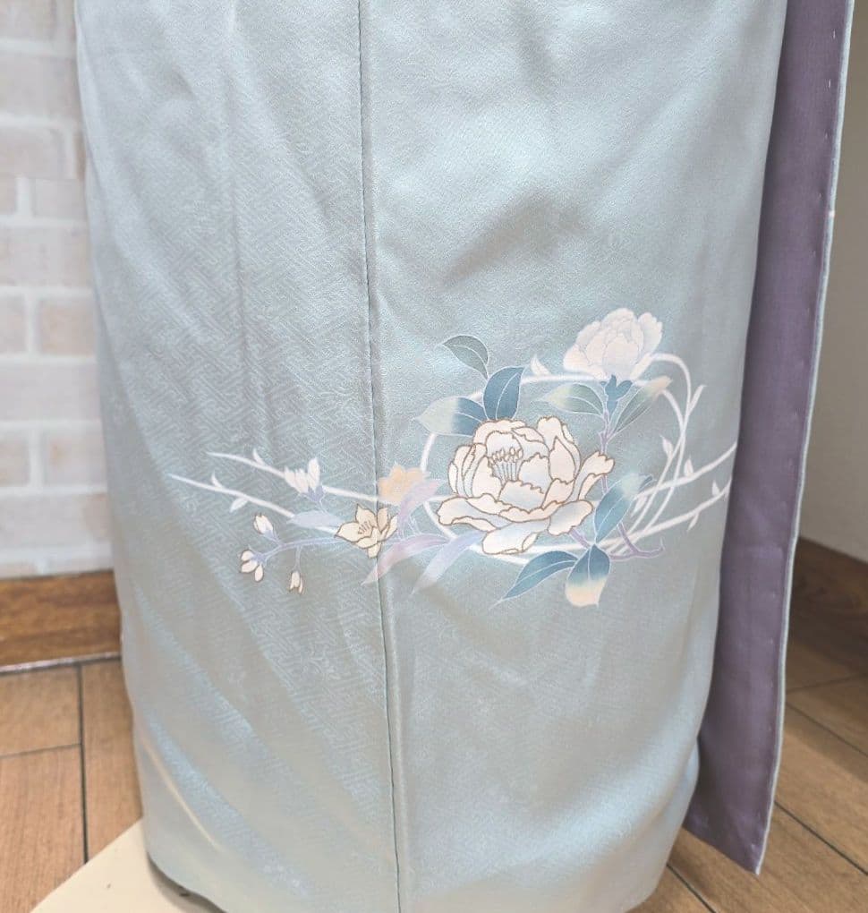 水色花の丸訪問着と袋帯・帯揚げ帯締めの4点フルセット