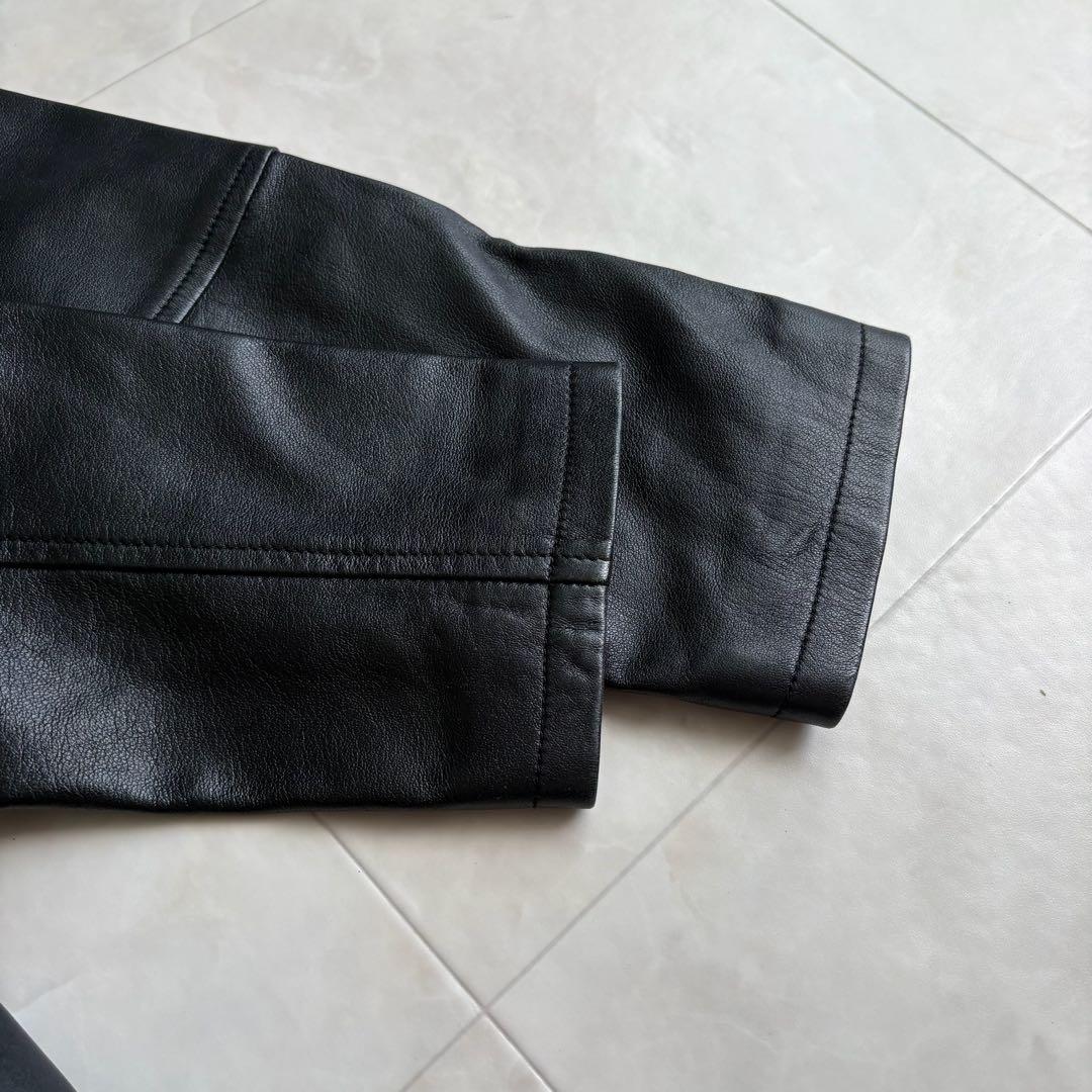 Max Mara ラムレザー ジップジャケット 黒 42 美シルエット シングル