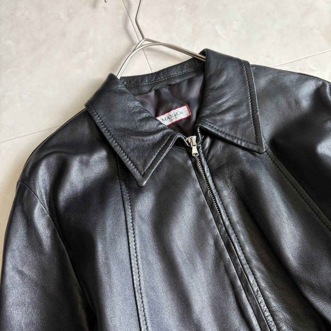 Max Mara ラムレザー ジップジャケット 黒 42 美シルエット シングル