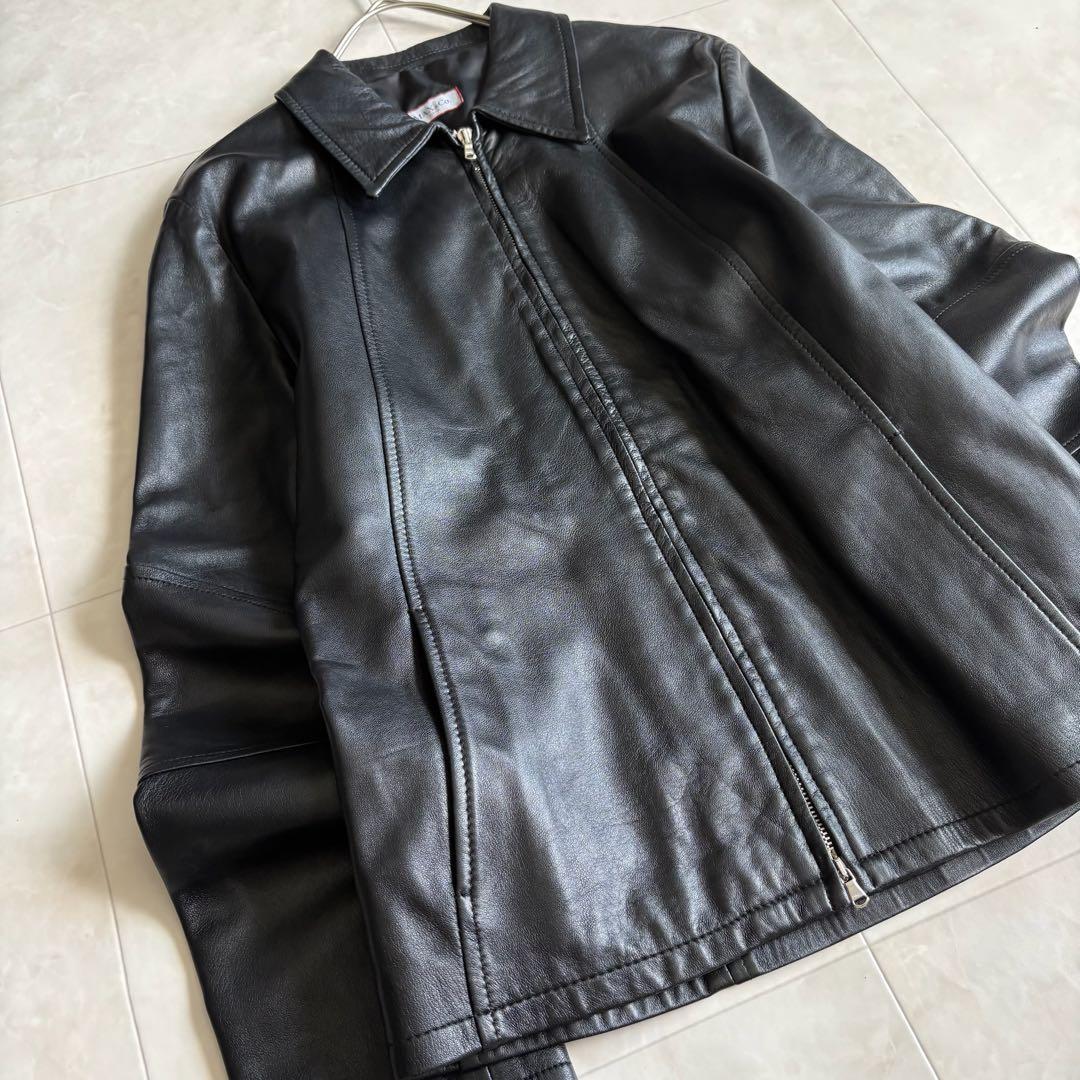 Max Mara ラムレザー ジップジャケット 黒 42 美シルエット シングル