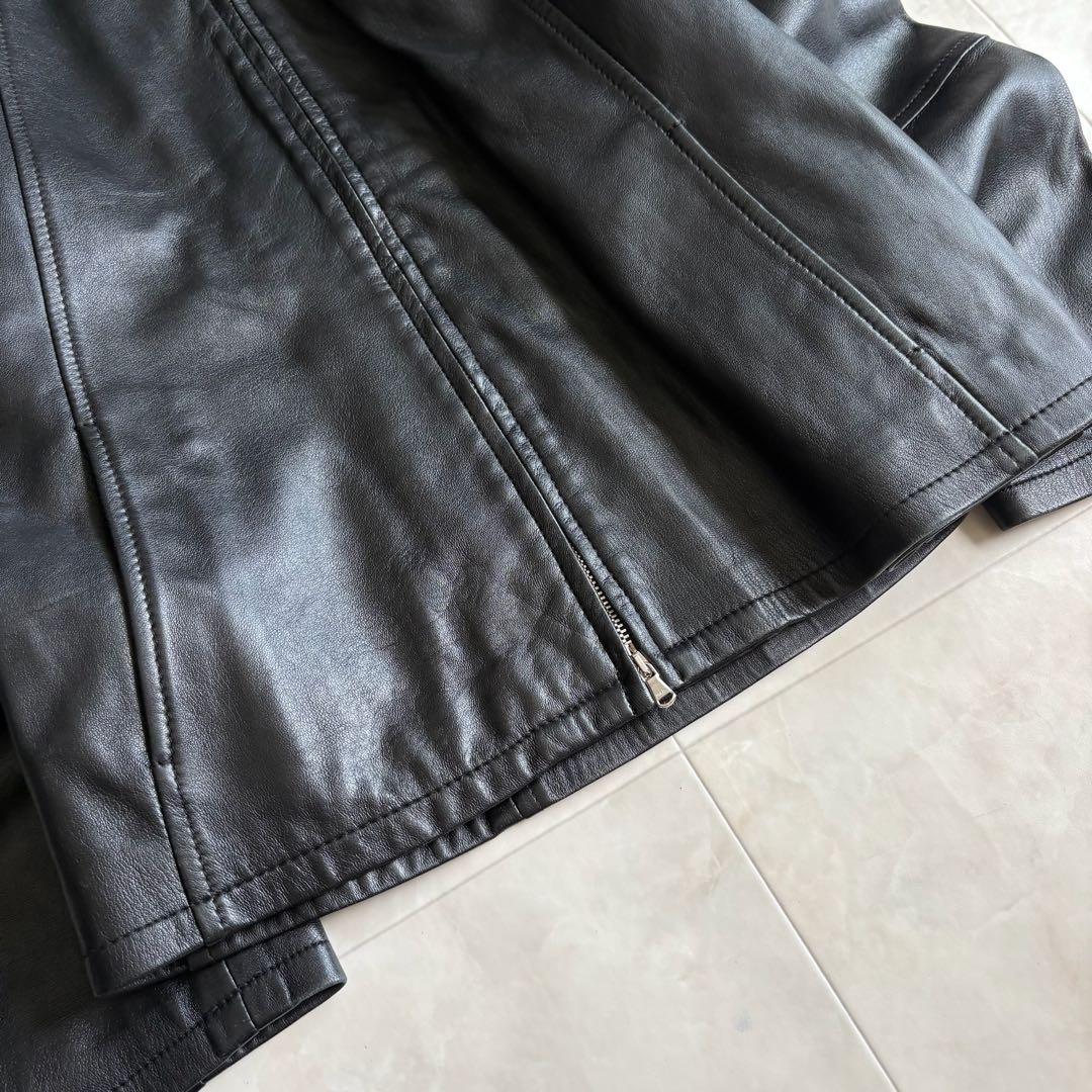 Max Mara ラムレザー ジップジャケット 黒 42 美シルエット シングル
