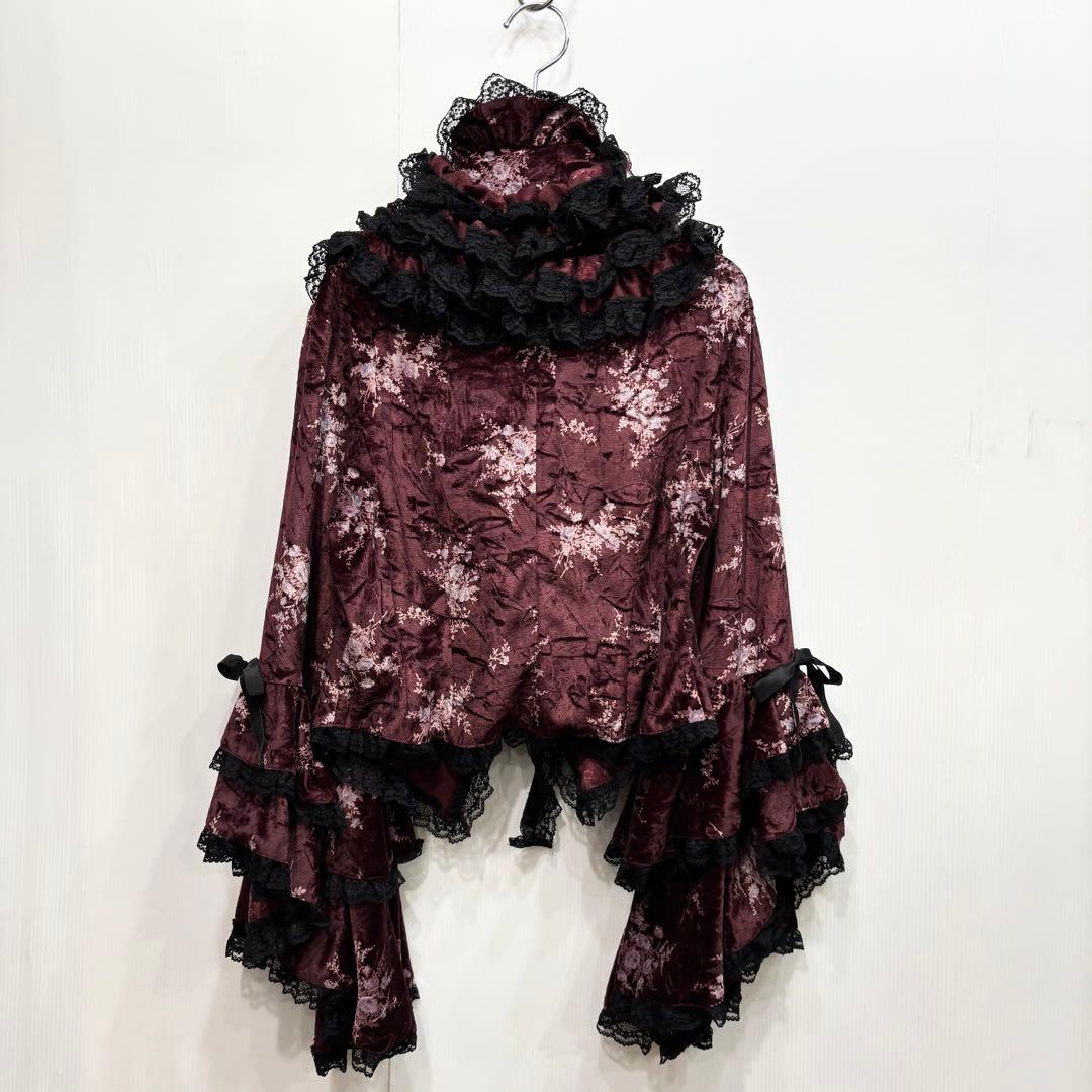 MARBLE ゴスロリ ベロア フリルレース カーディガン エンジ