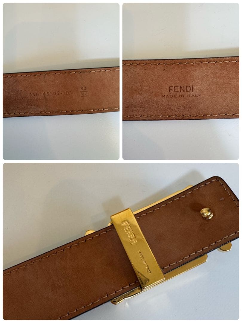 FENDI ブラックレザーベルト FFゴールド金具