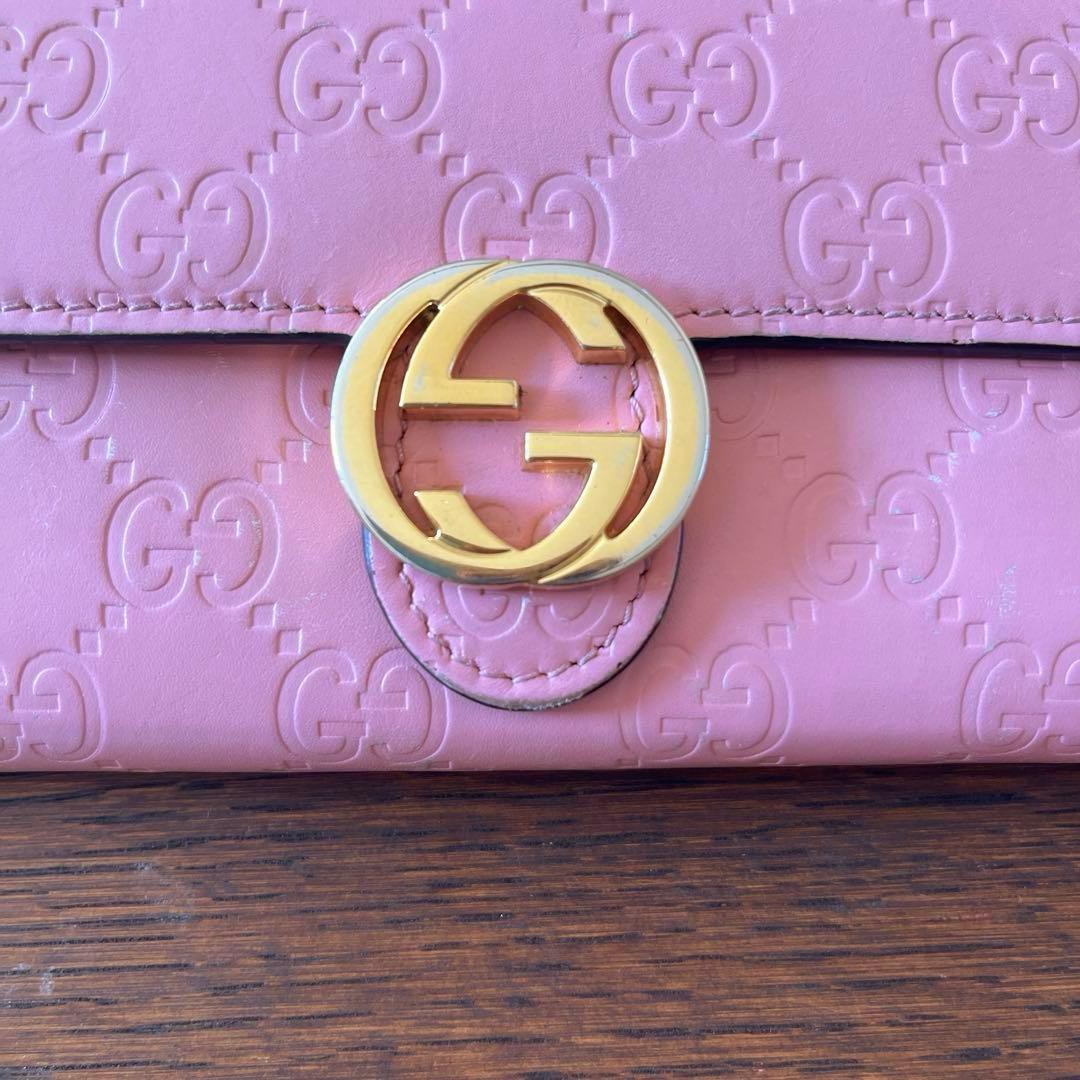 GUCCI 長財布　インターロッキング　GGライン ピンク　レディース