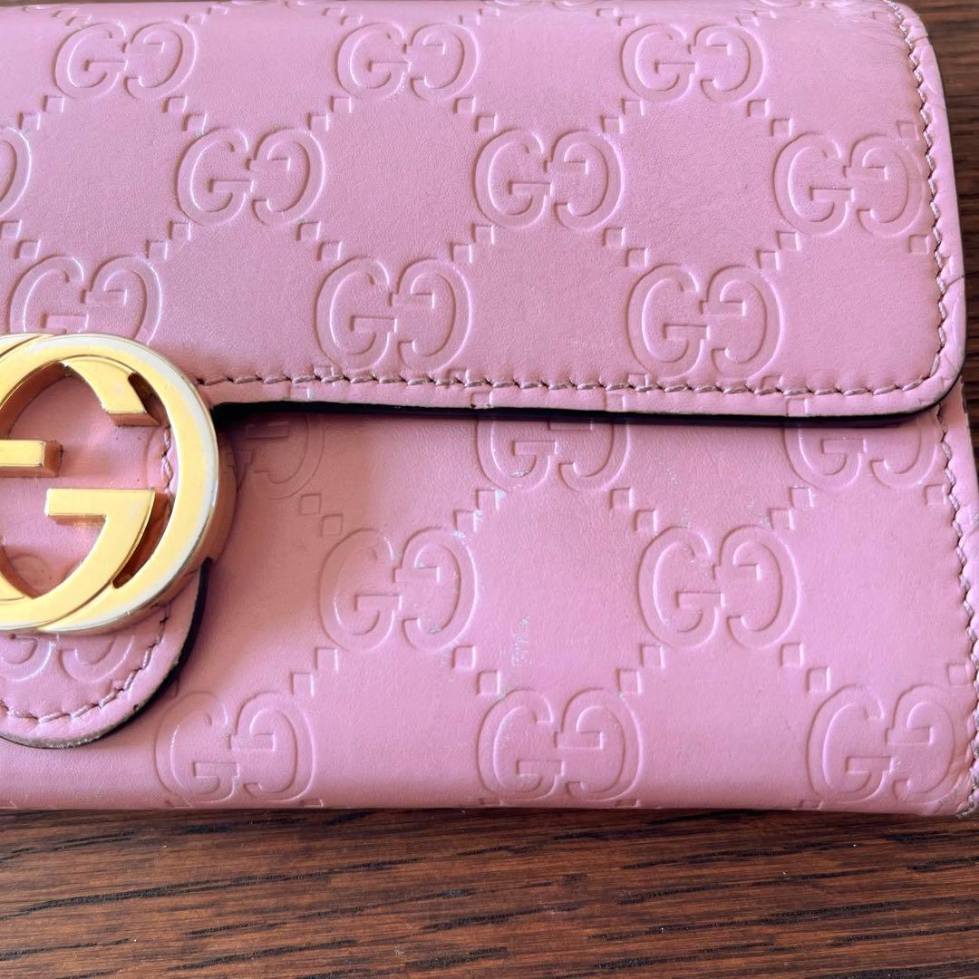 GUCCI 長財布　インターロッキング　GGライン ピンク　レディース