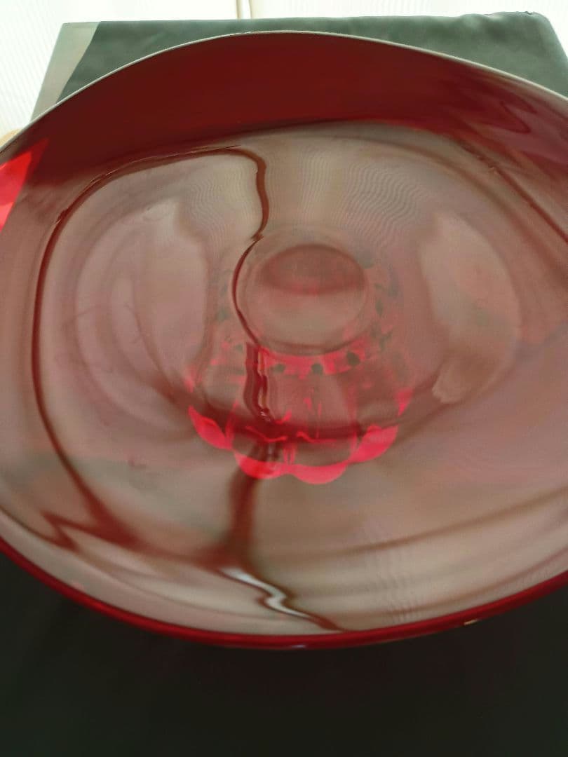 希少　アンティーク　ビンテージ　赤　レッドカラーガラス大皿　昭和レトロ