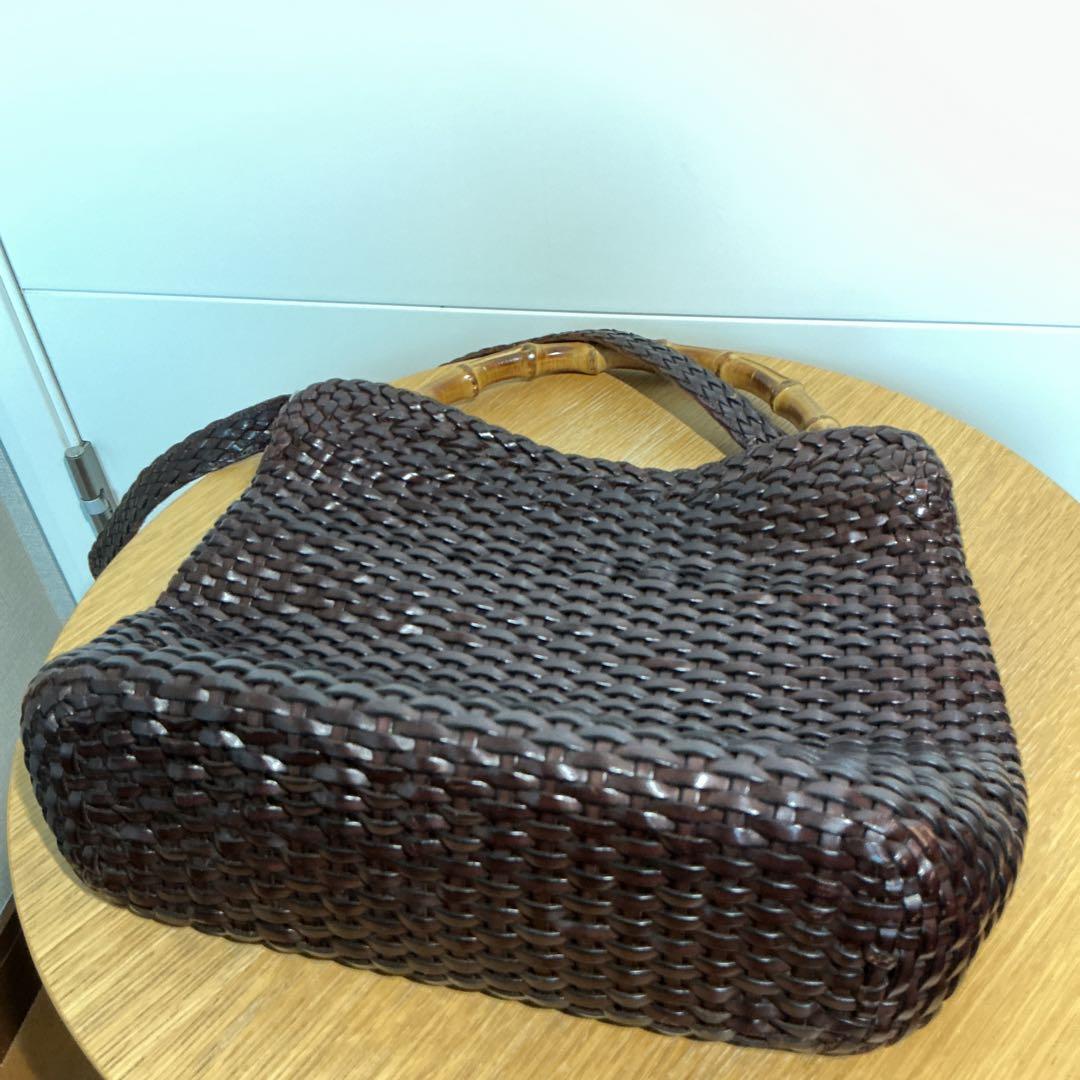 GUCCI グッチ　正規品バンブーハンドバッグ　編み込み　ヴィンテージ　ブラウン