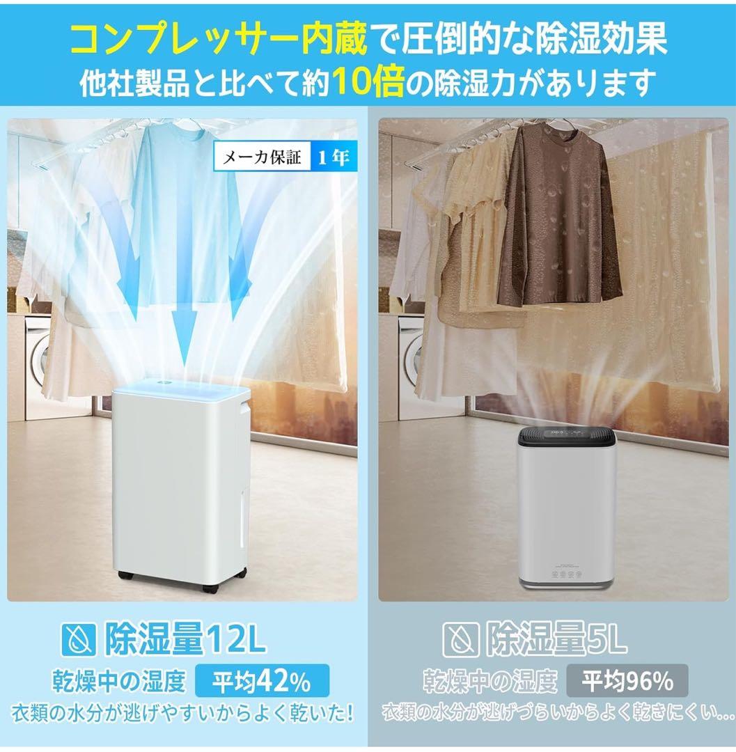 新品 除湿機 コンプレッサー式 除湿器 空気清浄機 12L/日除湿量 強力除湿