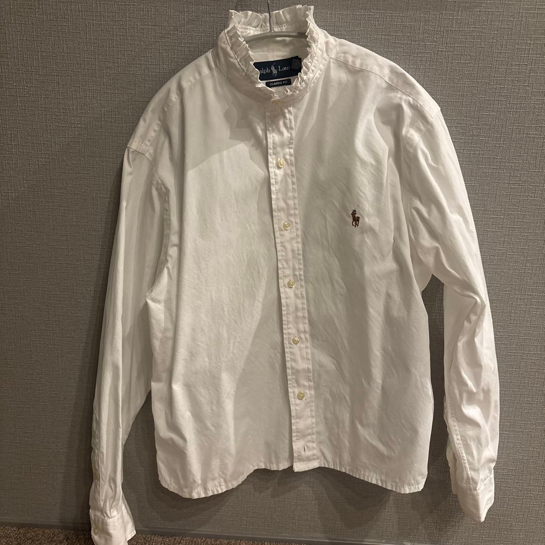 POLOラルフローレン古着フリル襟白シャツ