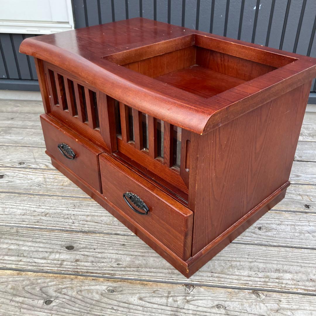 昭和レトロ 木製 格子扉 お座敷ワゴン 引き出し収納 キャスター付きポットワゴン