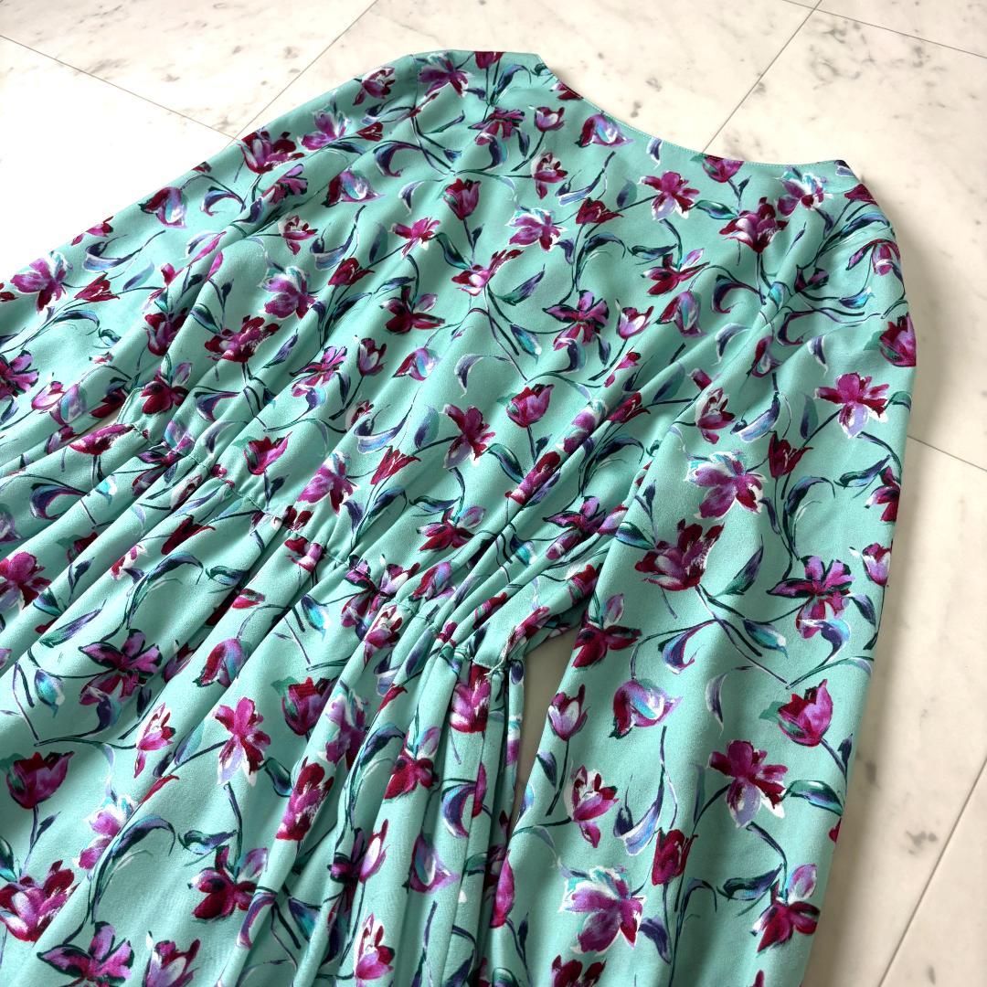 ANAYI フラワーペイントプリント ロングワンピース M ミント 花柄 アナイ