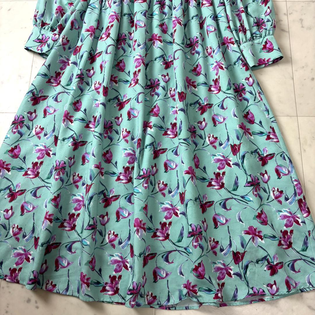 ANAYI フラワーペイントプリント ロングワンピース M ミント 花柄 アナイ