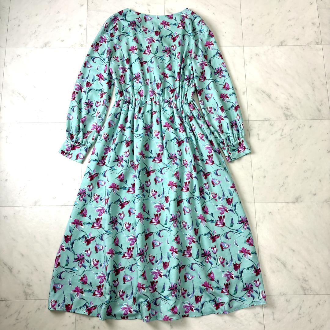 ANAYI フラワーペイントプリント ロングワンピース M ミント 花柄 アナイ