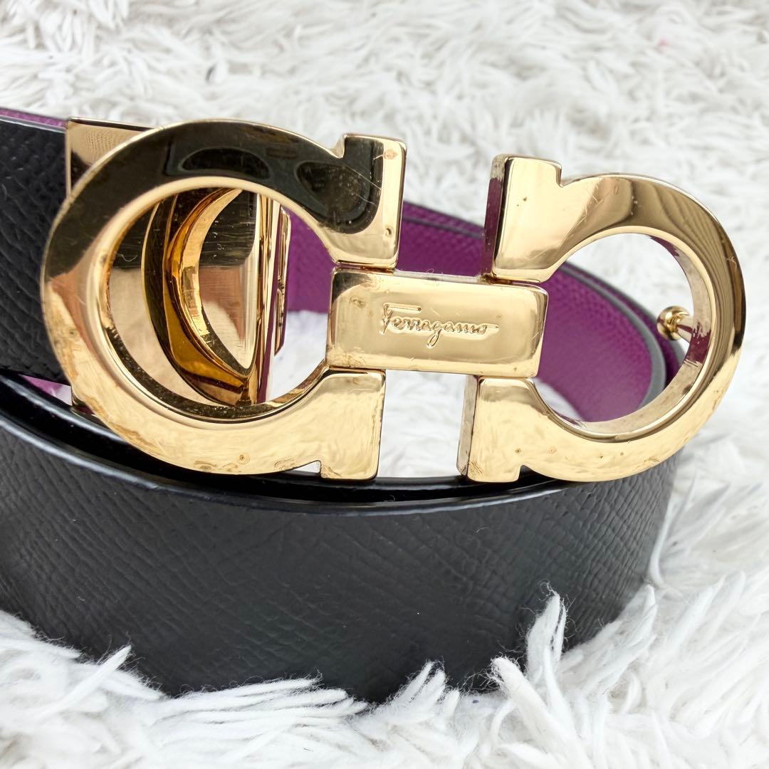✨極美品✨ フェラガモ リバーシブルベルト ダブルガンチーニ 黒 紫