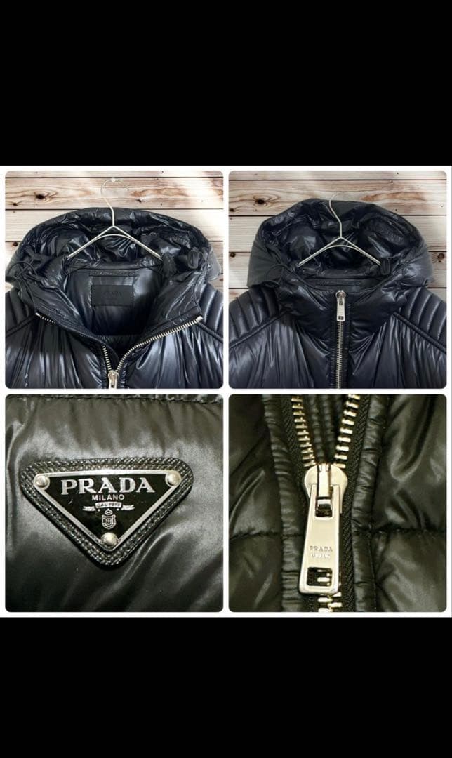 希少サイズ☆名作☆PRADA ライダース ダウンジャケット 三角ロゴ 54 黒