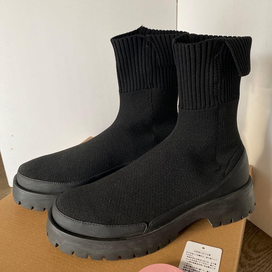 emmi ニットブーツ　厚底　黒　24cm