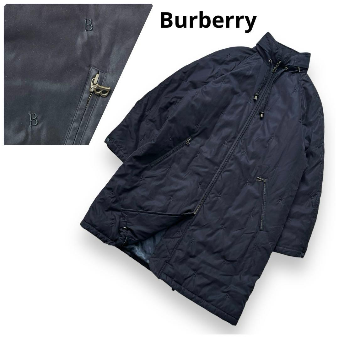 Burberry London　B刺繍　総柄　モッズコート　ロングコート　黒　M