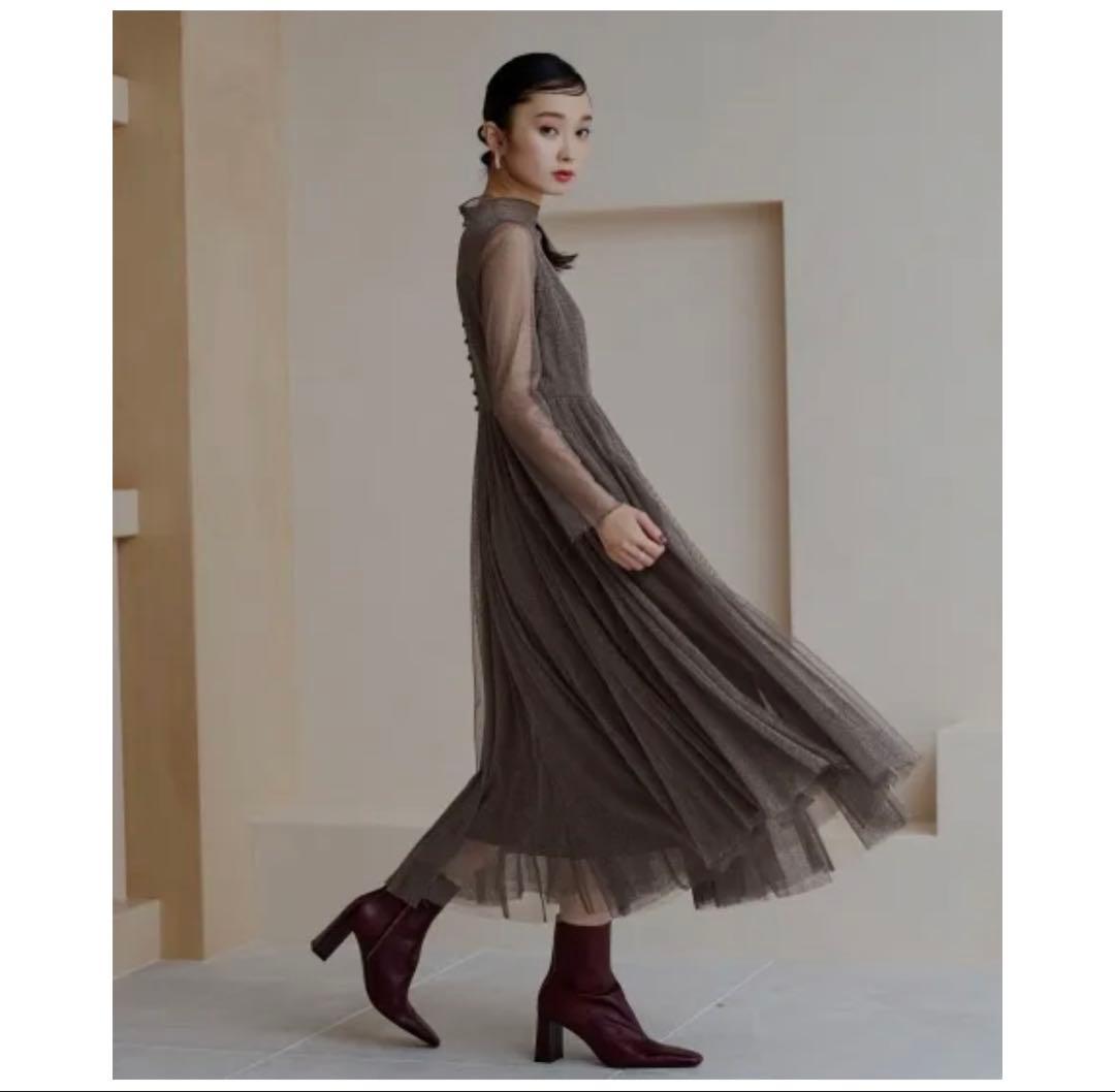 【Dorry Doll】ラメチュールメロウワンピース　ドレス　チャコール