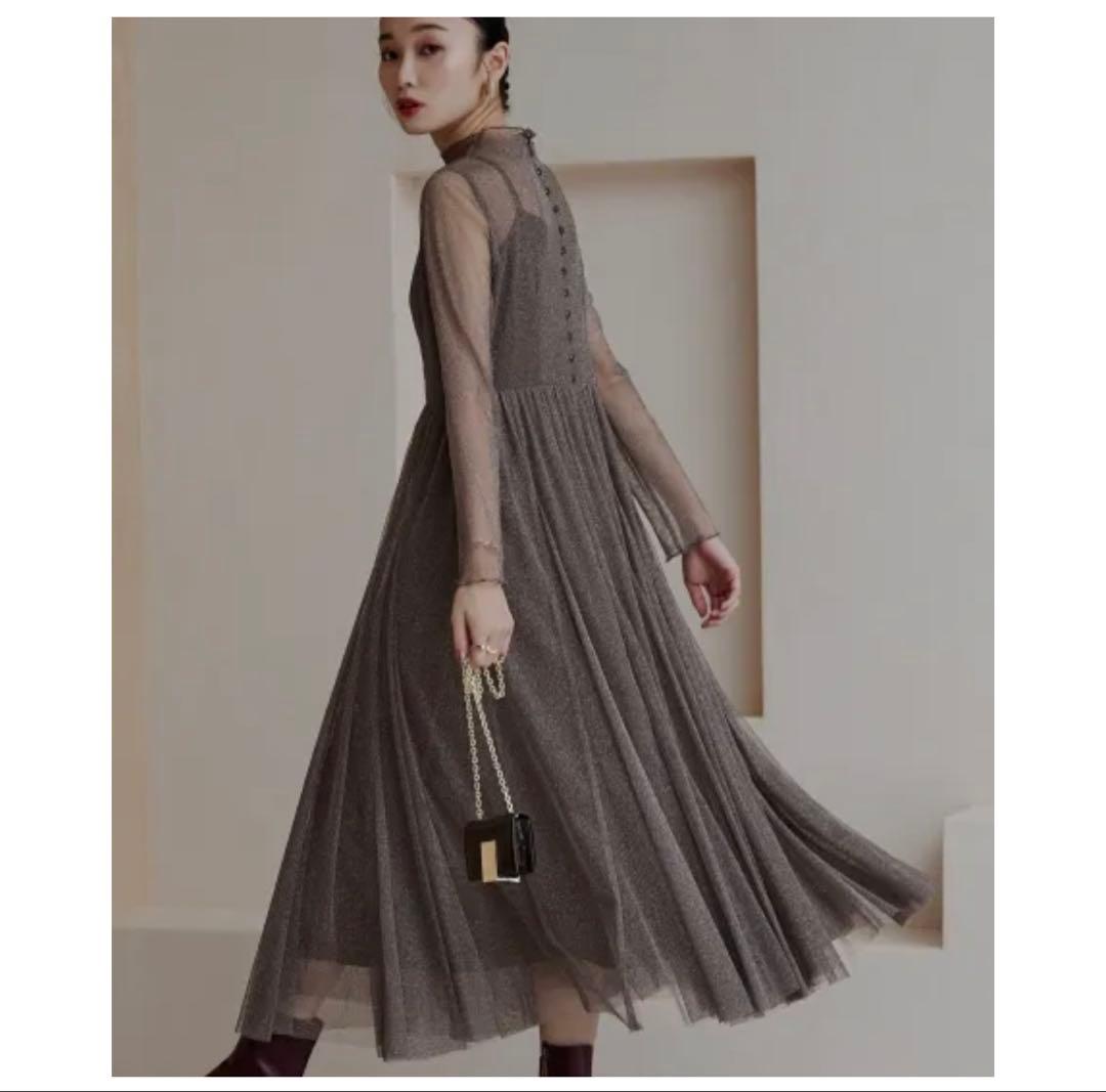 【Dorry Doll】ラメチュールメロウワンピース　ドレス　チャコール