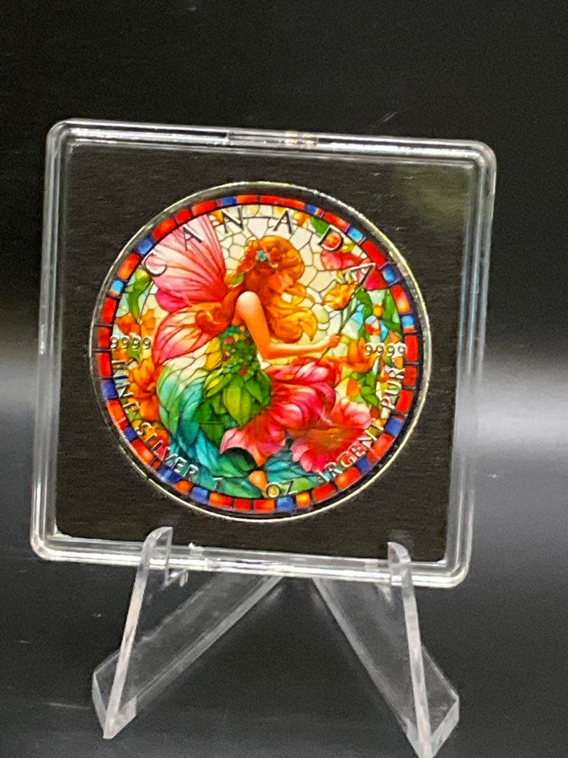 2025年カナダ ステンドグラス風 フェアリー（妖精） 1オンス カラー銀貨