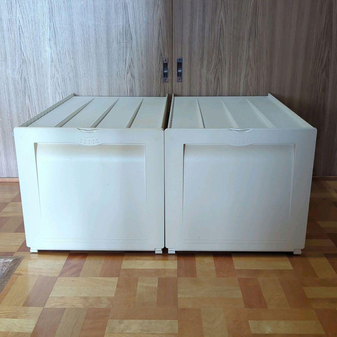 タッパーウエア スーパーチェスト ロング 2段 アイボリー2個セット 中古 収納