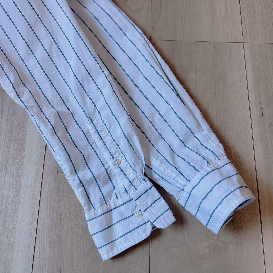美品＊フランク&アイリーン ゆったりXS 綿麻 ストライプシャツ EILEEN