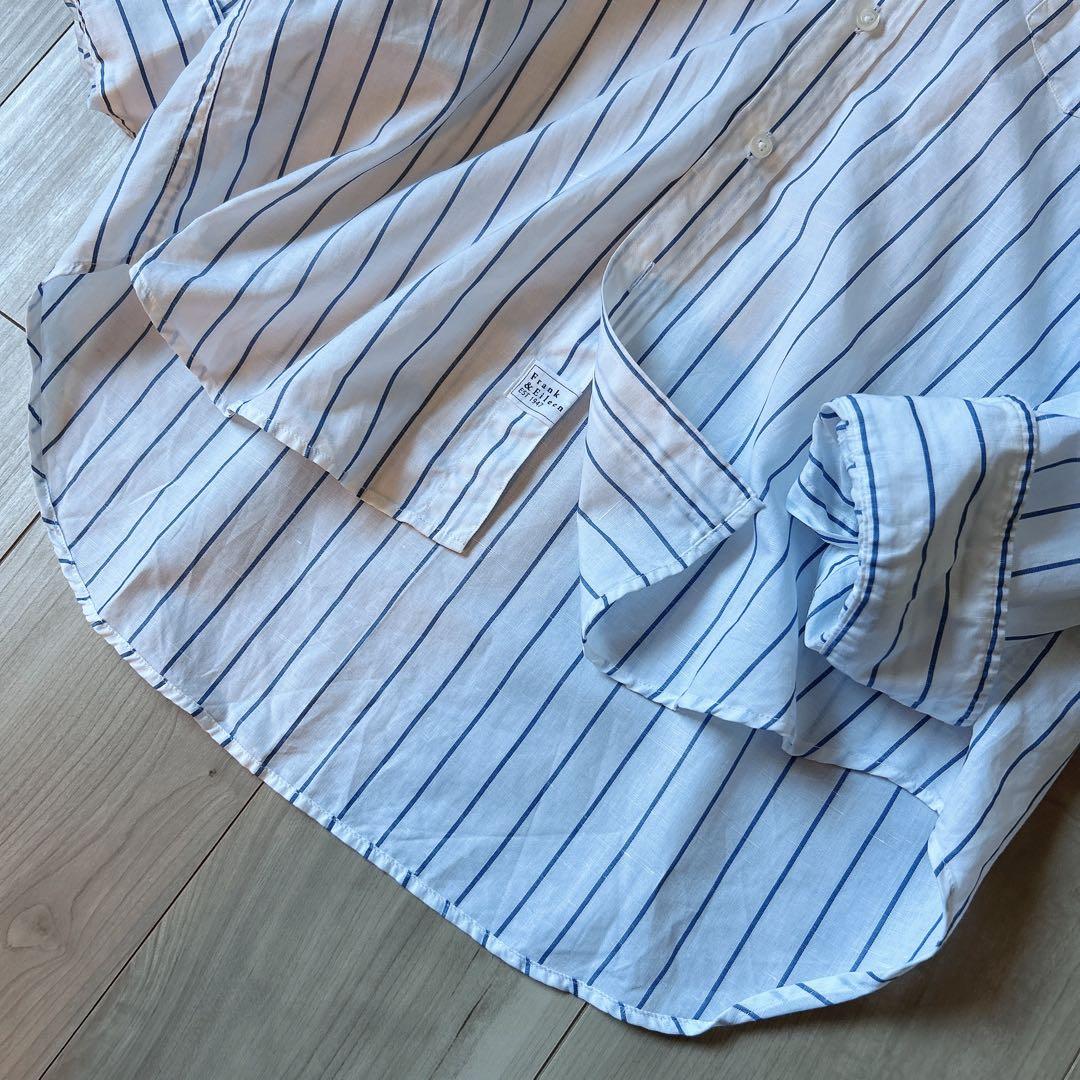 美品＊フランク&アイリーン ゆったりXS 綿麻 ストライプシャツ EILEEN