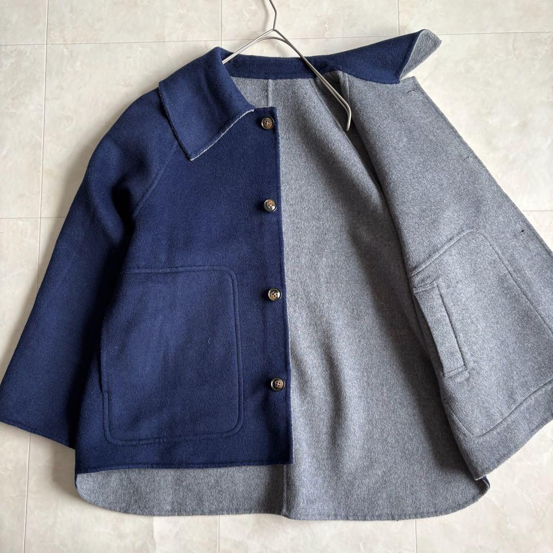 美品✨ nop de nod リバーシブルウールショートコート 紺×グレー M