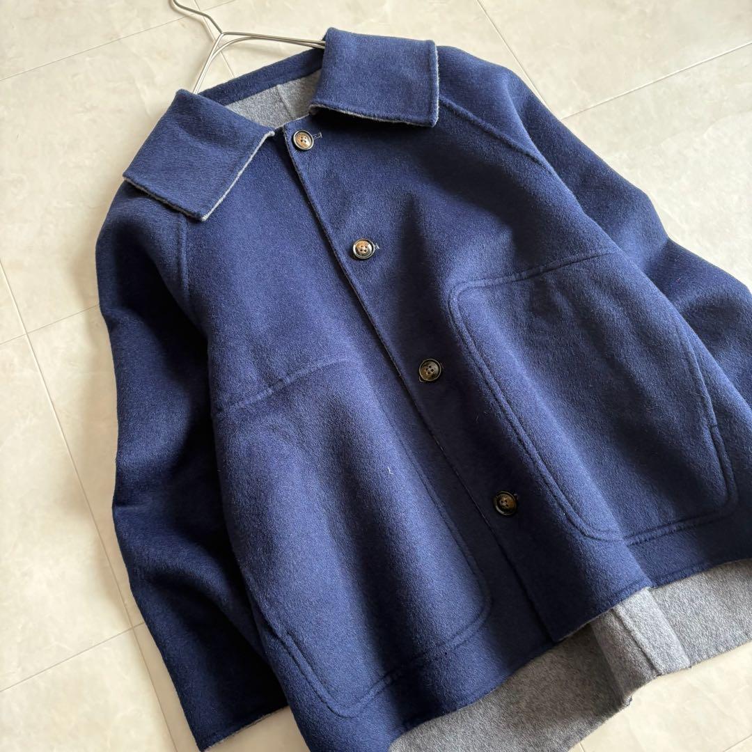 美品✨ nop de nod リバーシブルウールショートコート 紺×グレー M