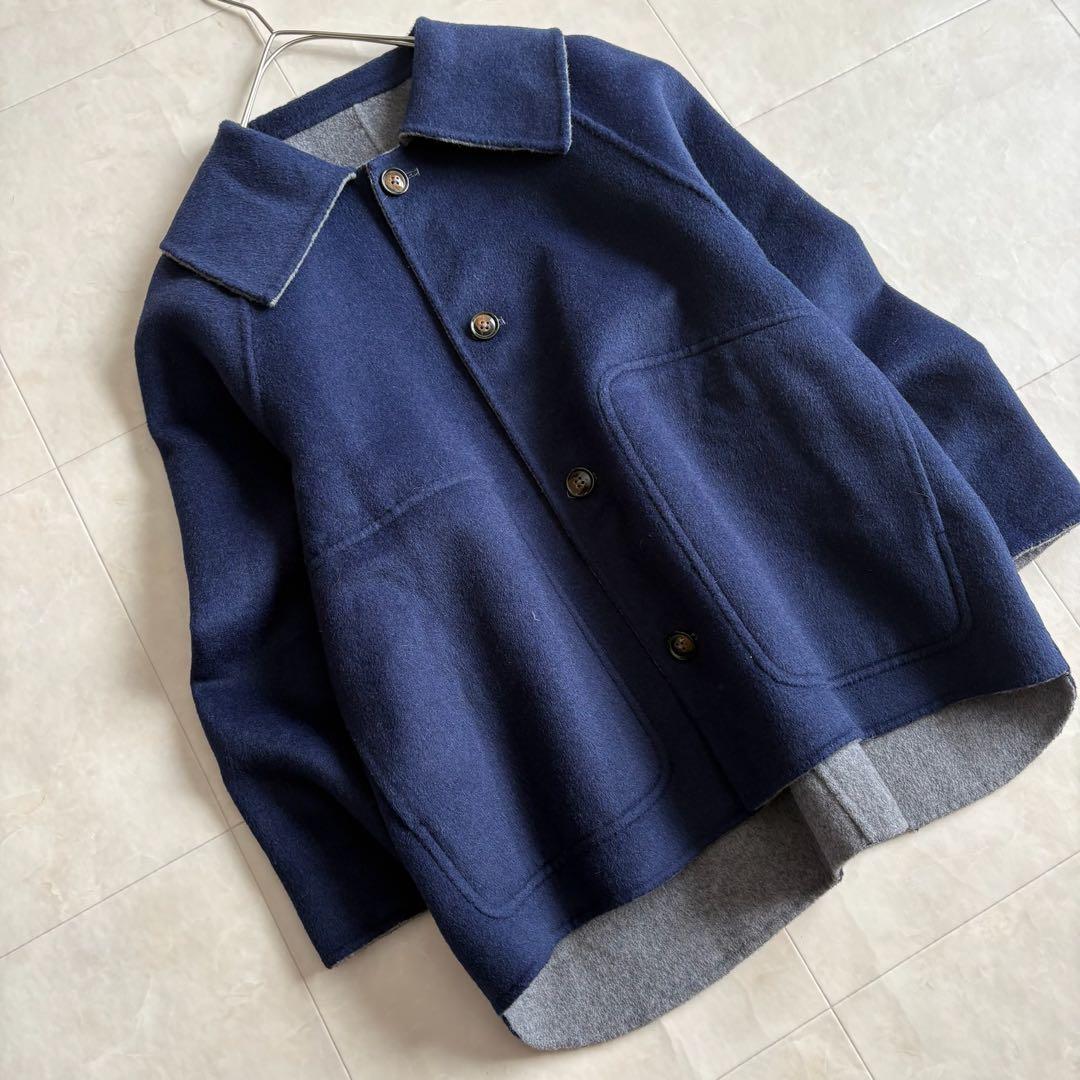 美品✨ nop de nod リバーシブルウールショートコート 紺×グレー M