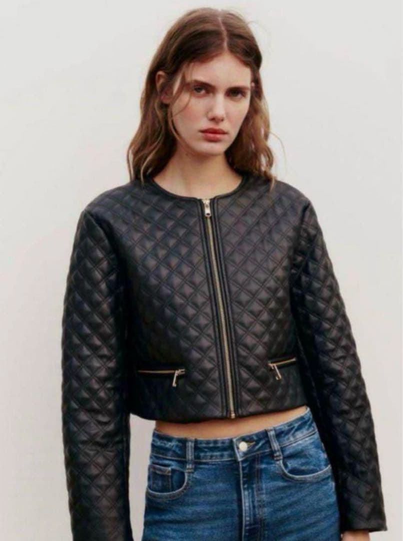 新品未使用　タグ付き　ZARA ショートキルティングフェイクレザージャケット　S