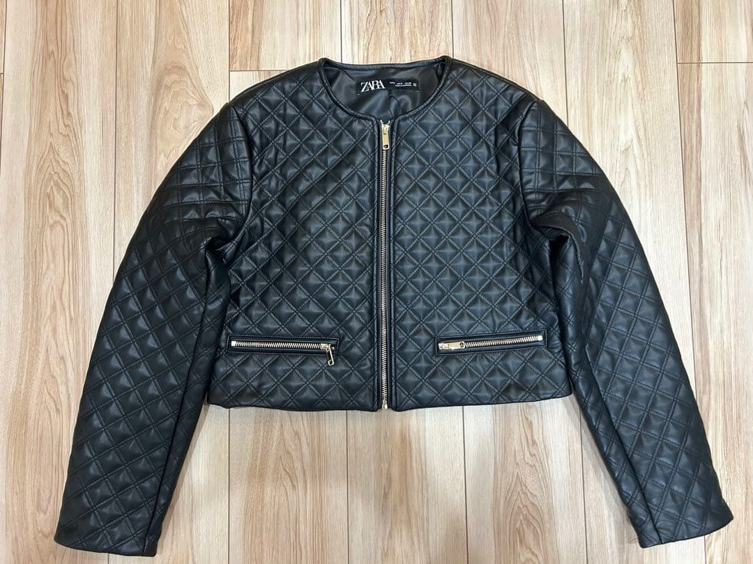 新品未使用　タグ付き　ZARA ショートキルティングフェイクレザージャケット　S