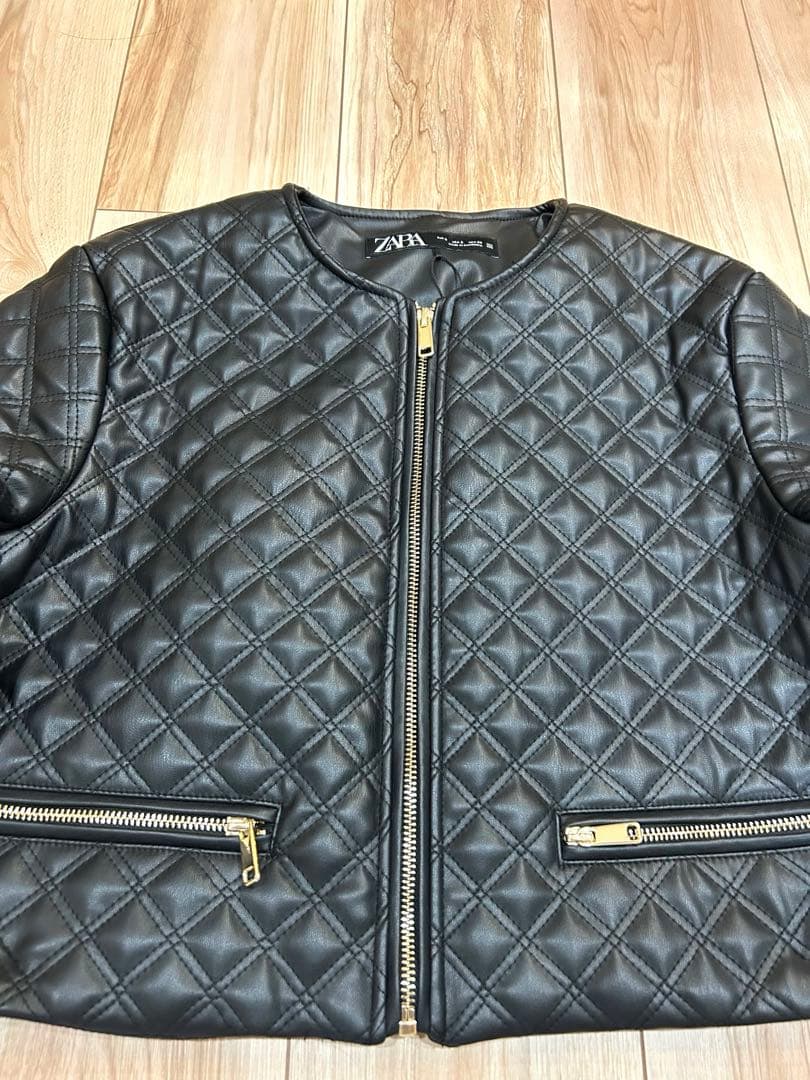 新品未使用　タグ付き　ZARA ショートキルティングフェイクレザージャケット　S