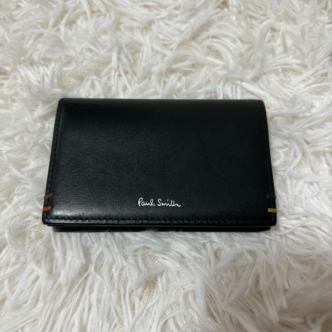 未使用品級✨ポールスミス　ハイライトステッチ　レザー　名刺入れ　カードケース　黒