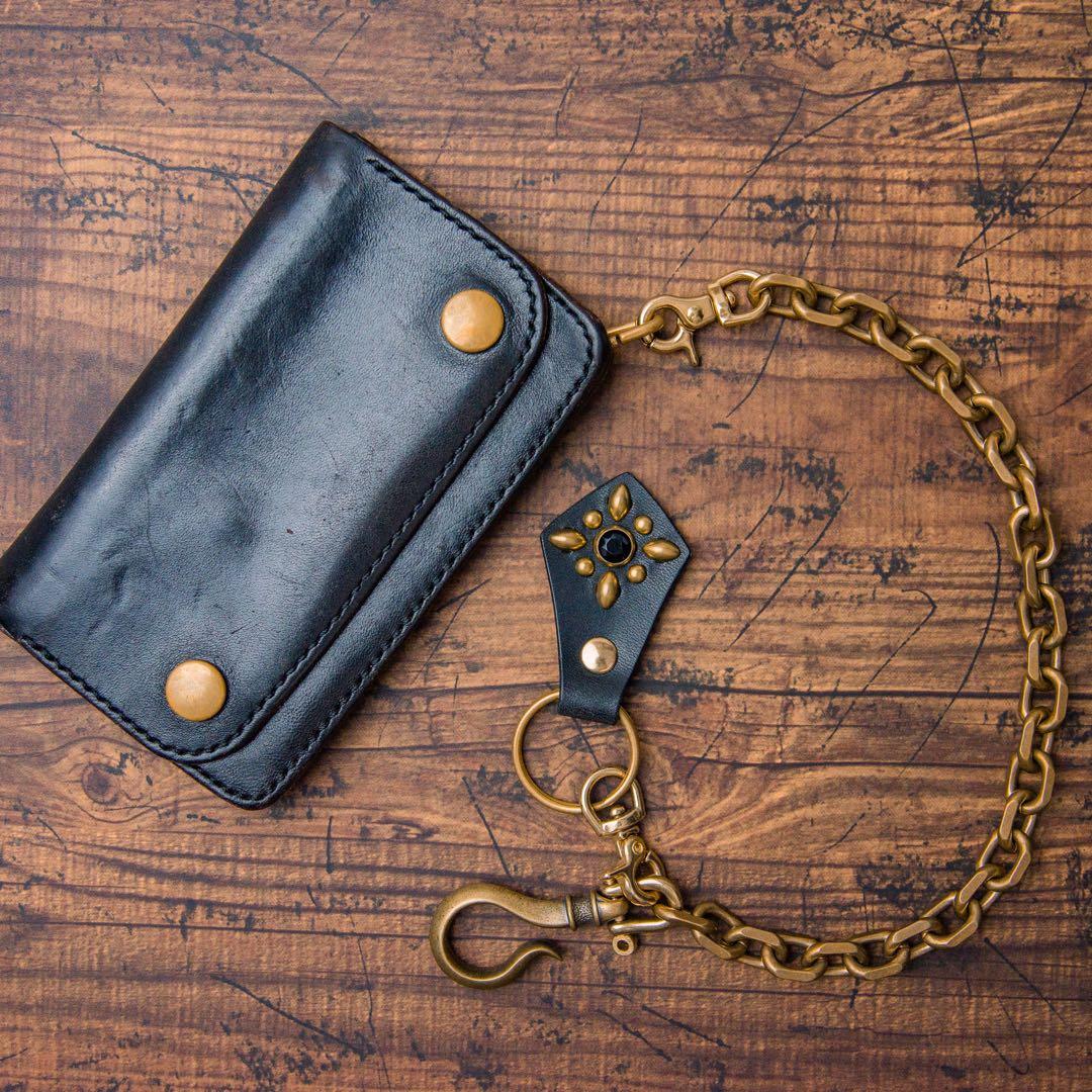 ウォレットチェーン スタッズキーリングセットブラス37cm