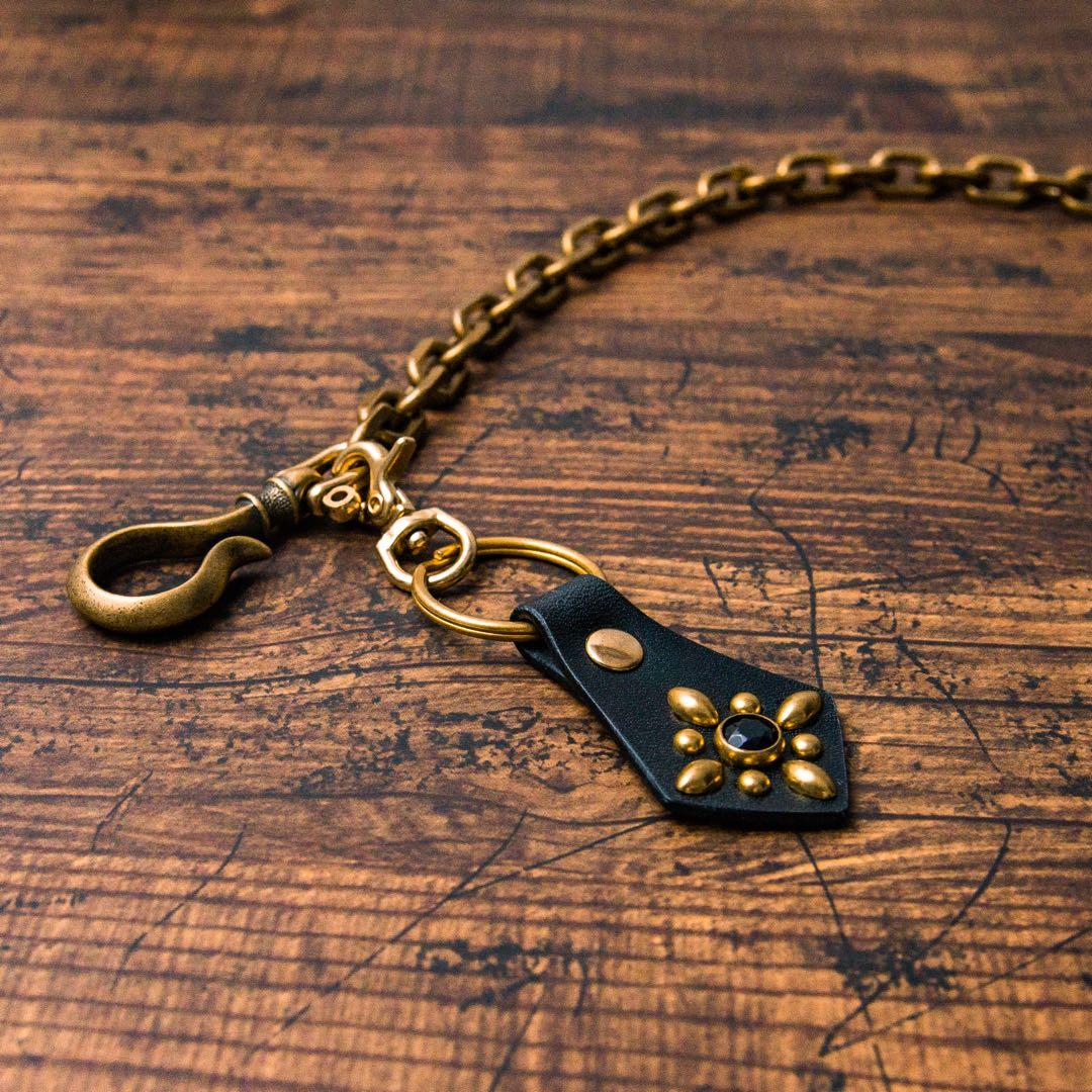 ウォレットチェーン スタッズキーリングセットブラス37cm