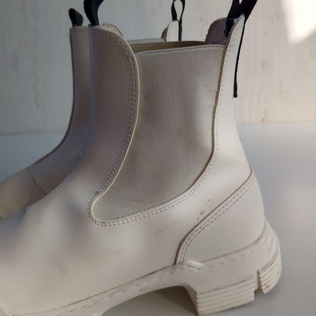 GANNI*37 ホワイト サイドゴアブーツ 厚底*リサイクルラバー