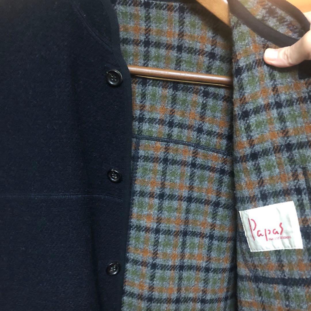 【限定値下希少サイズS美品】Papas高級ウールマオカラージャケット紺系