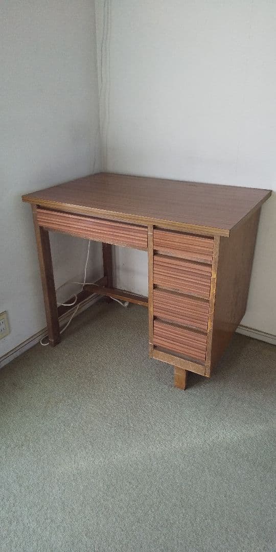 木製シンプルデスク レトロ 5引き出し付き