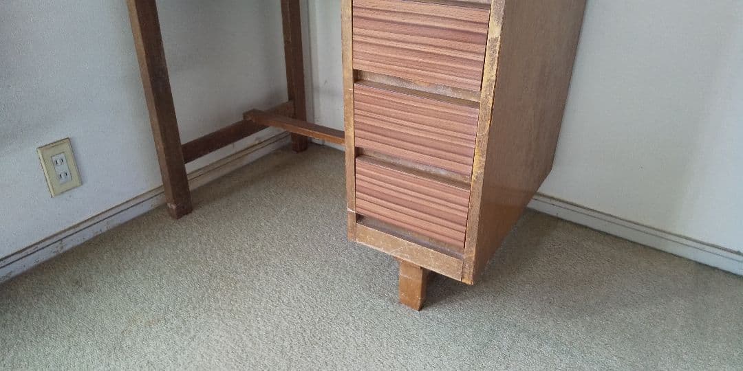 木製シンプルデスク レトロ 5引き出し付き