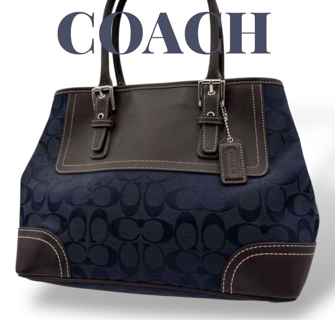 COACH コーチ ハンドバッグ シグネチャー ネイビー ブラウン 11220