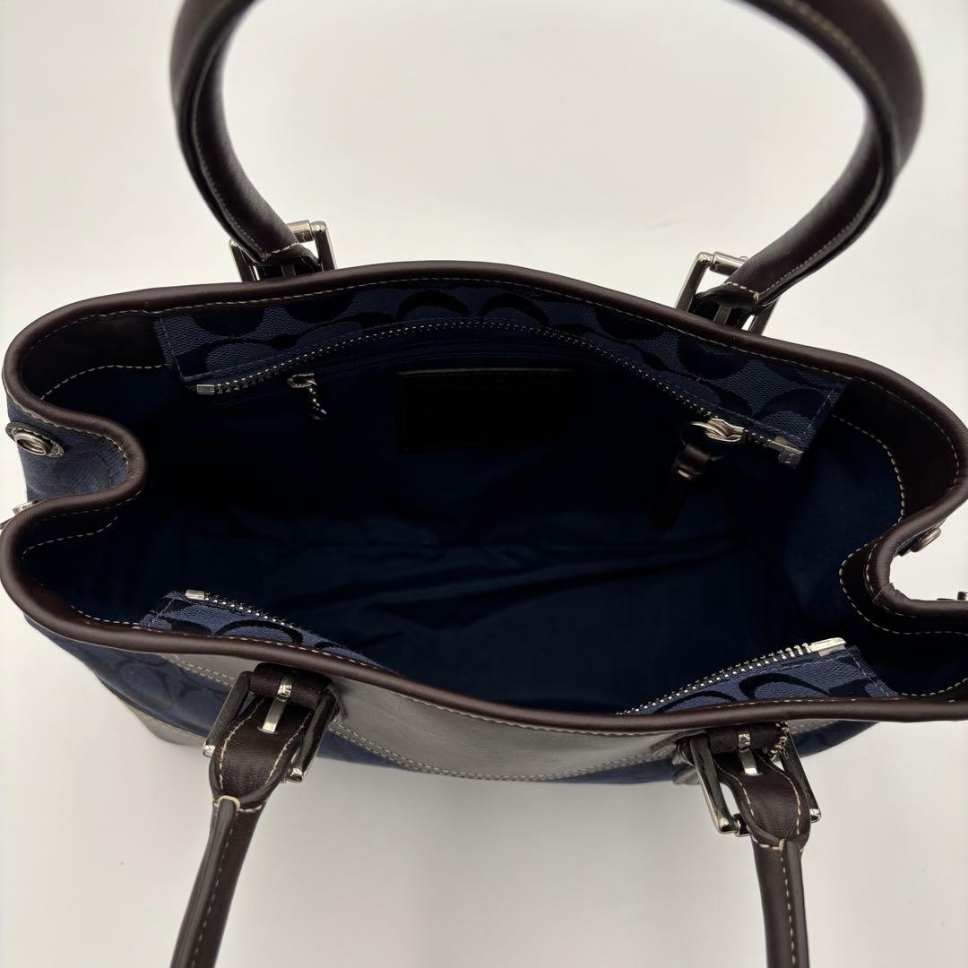 COACH コーチ ハンドバッグ シグネチャー ネイビー ブラウン 11220