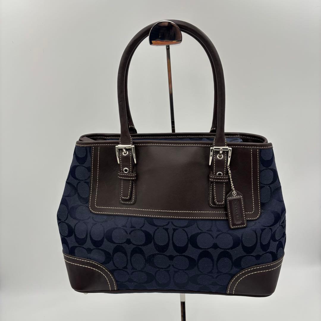COACH コーチ ハンドバッグ シグネチャー ネイビー ブラウン 11220