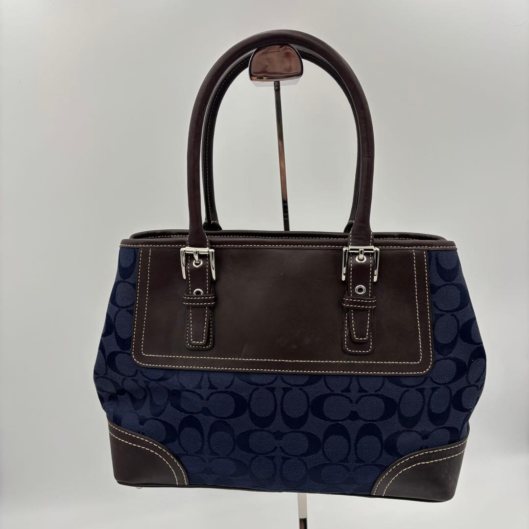 COACH コーチ ハンドバッグ シグネチャー ネイビー ブラウン 11220