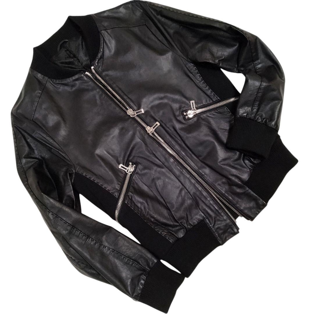 SHELLAC スリム 異素材切り替 ゴートレザー MA-1 ダブルジップ