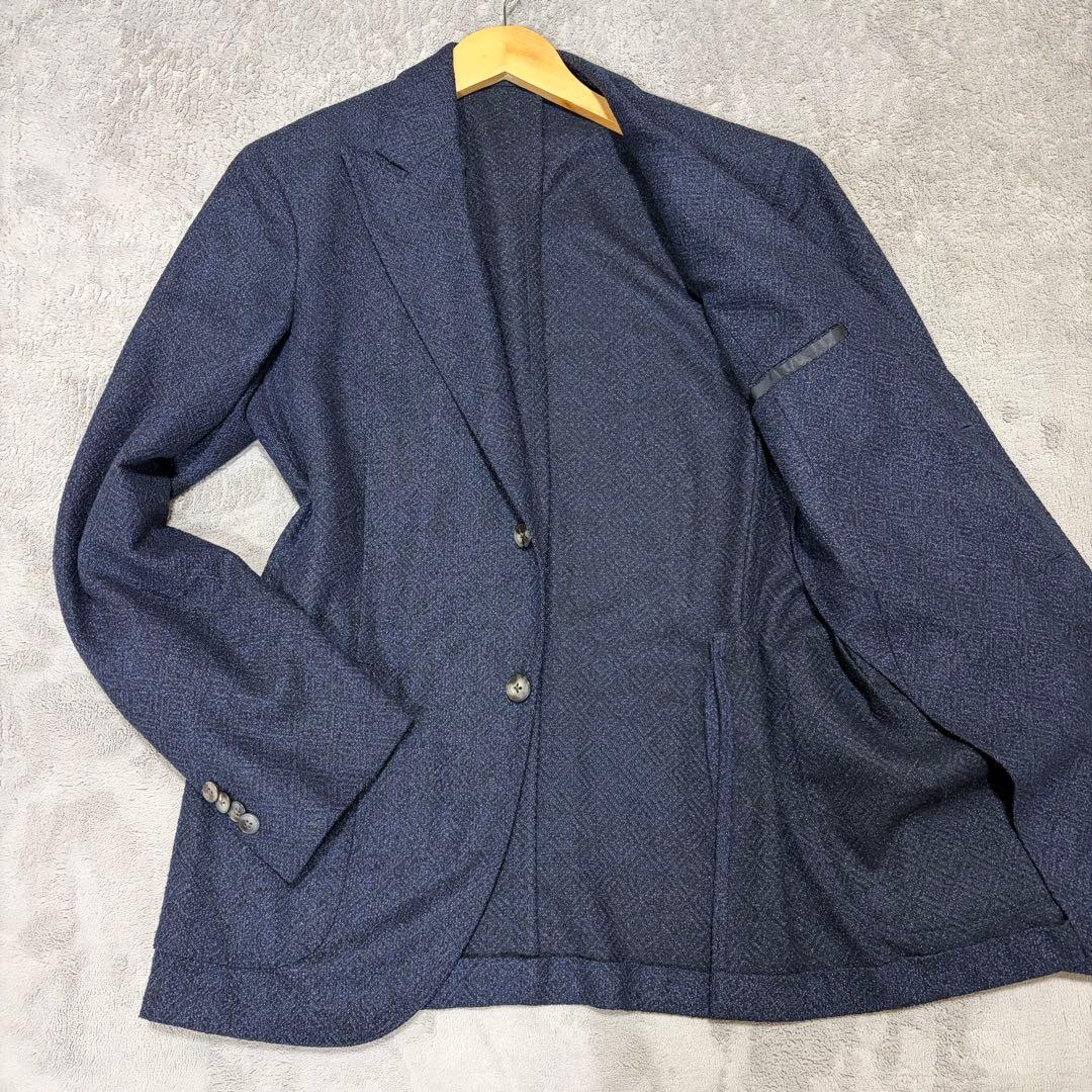 美品 L BOGGIOLI テーラードジャケット カシミヤ混 ネイビー
